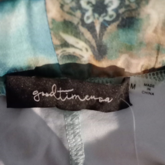 BNWT good time USA fun boho blue and green print leggings size medium - Picture 3 of 7